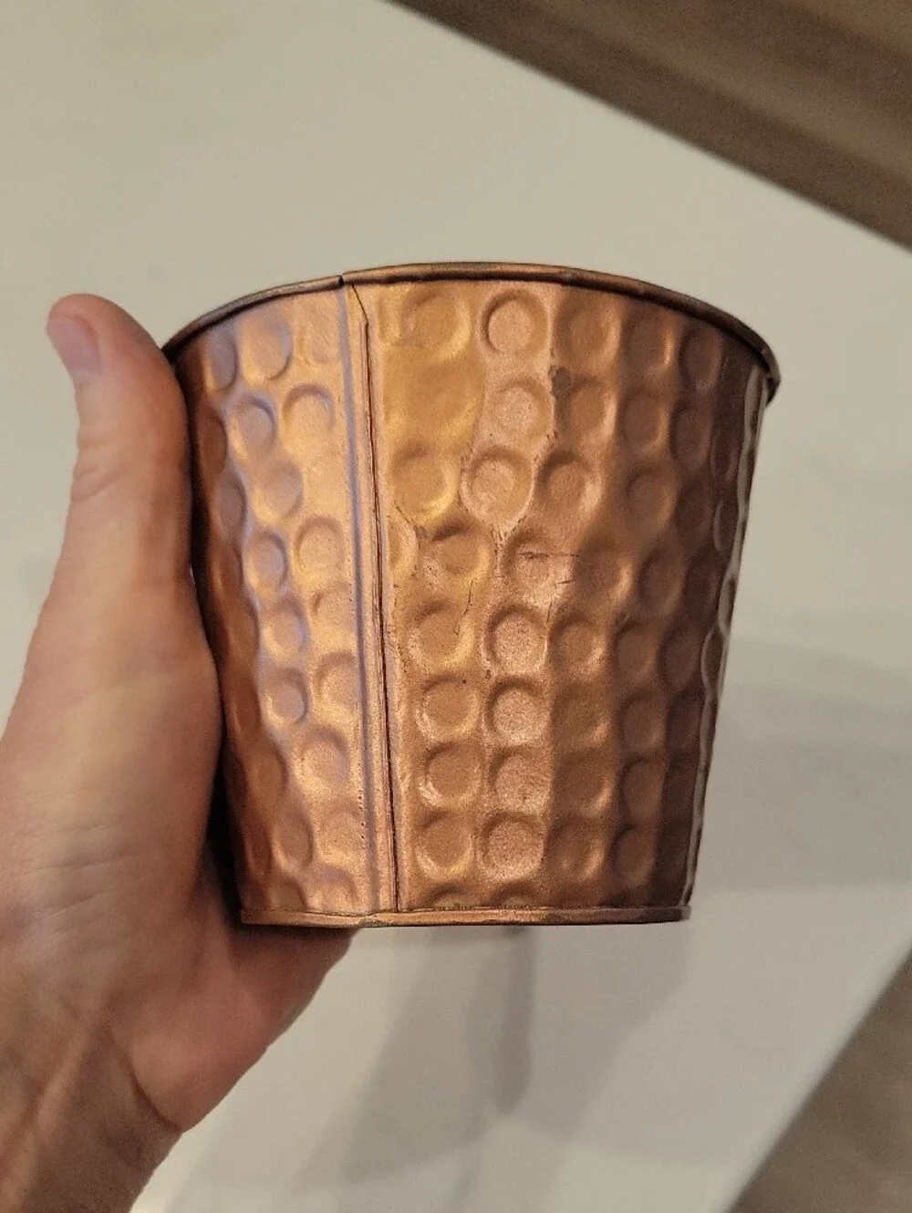 Pottery Barn Hammered Copper Finish Faux Floral Pot Holder